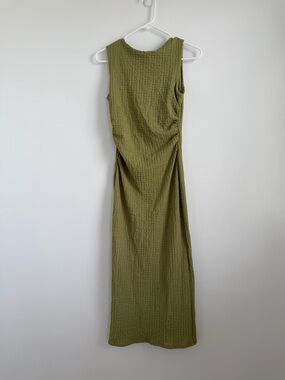 Sleeveless Olive Green Textured Maxi Dress